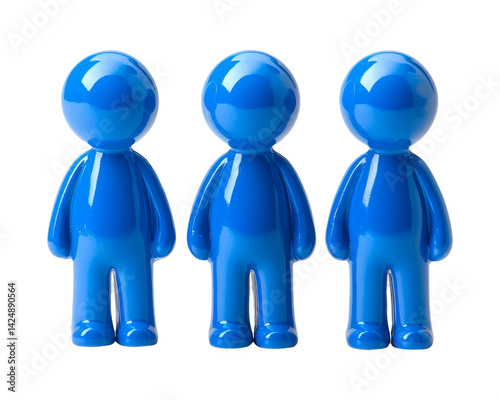 Obraz na płótnie Three Glossy Blue Figures on Transparent Background for Creative Use w salonie