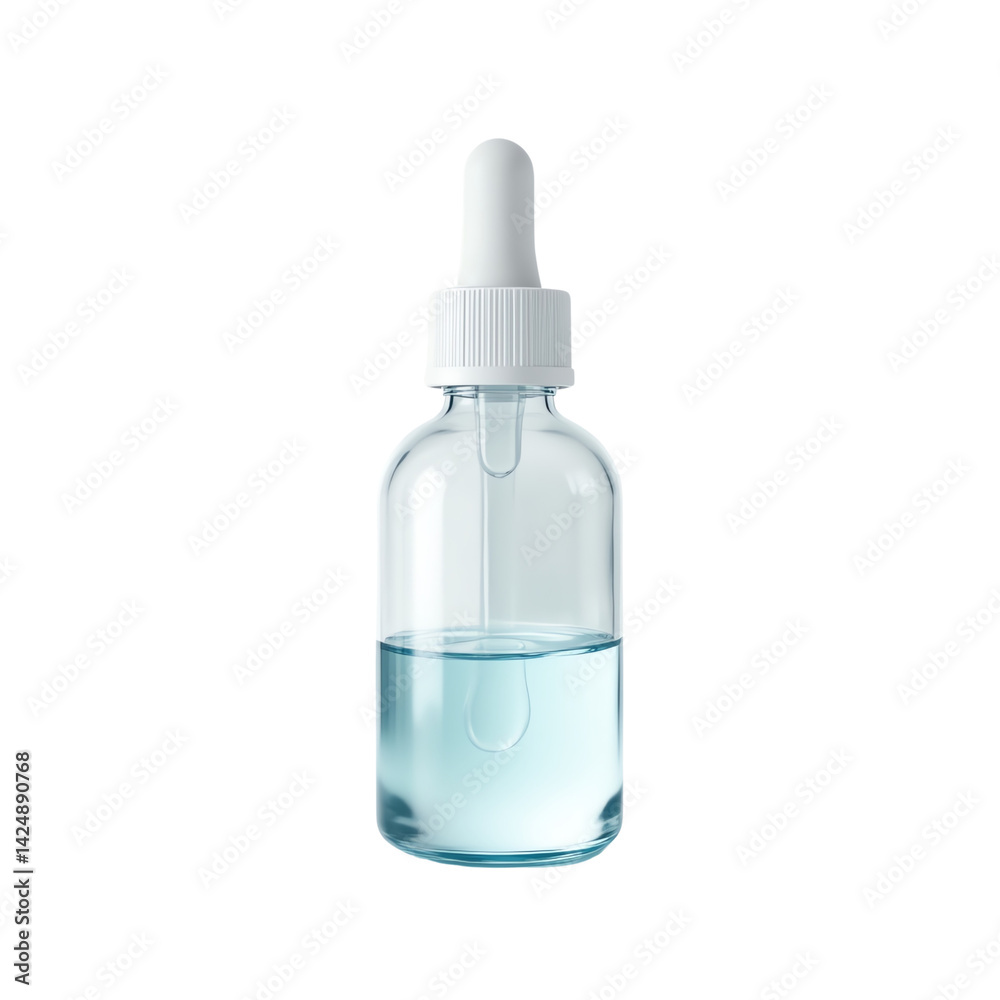 Clear dropper bottle with liquid solution. Clear dropper bottle with liquid solution.