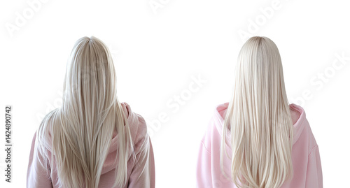 Obraz na płótnie Long Silky Straight Hair on Models with Pink Hoodies on Transparent Background w salonie