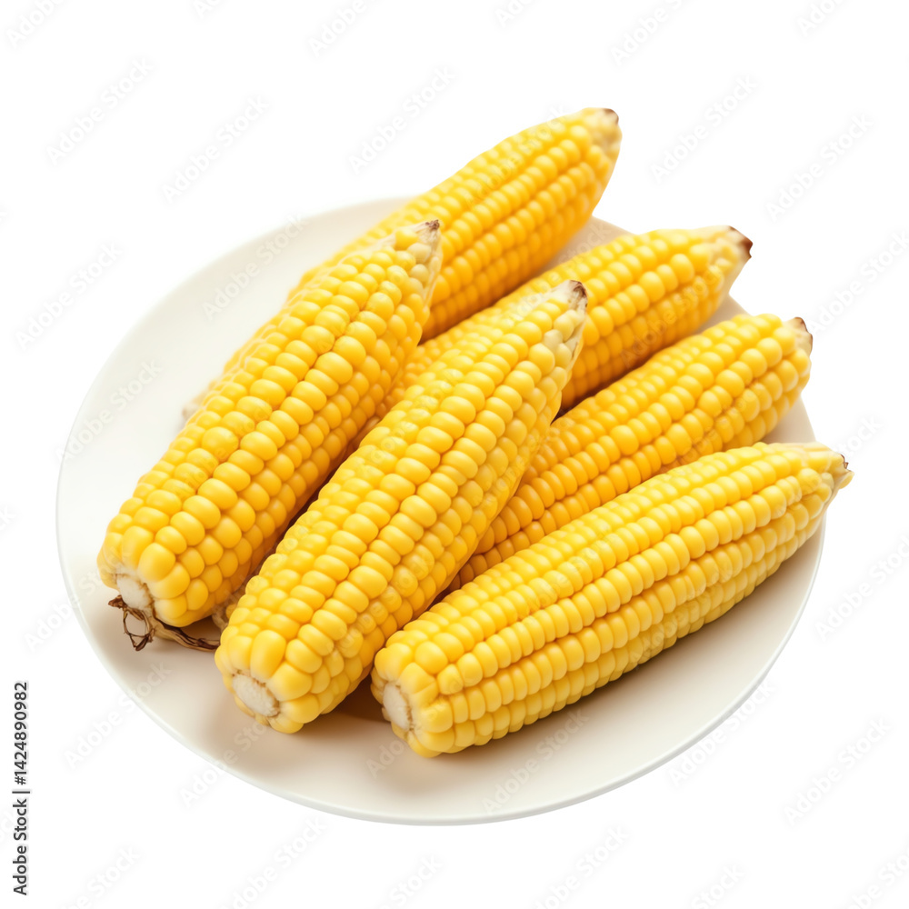 Fresh yellow corn on a white plate. Fresh yellow corn on a white plate.