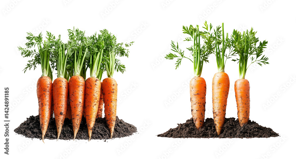 Fresh Carrots on Transparent Background Ideal for Culinary and Nutrition Use