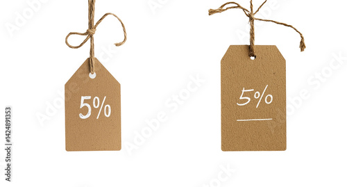 Obraz na płótnie Brown Paper Tags with Discount Percentage on Transparent Background w salonie