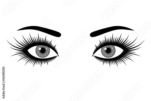 Beautiful eyes of woman with long eyelashes in black and white colors