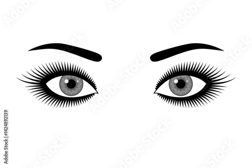 Beautiful eyes of woman with long eyelashes in black and white colors
