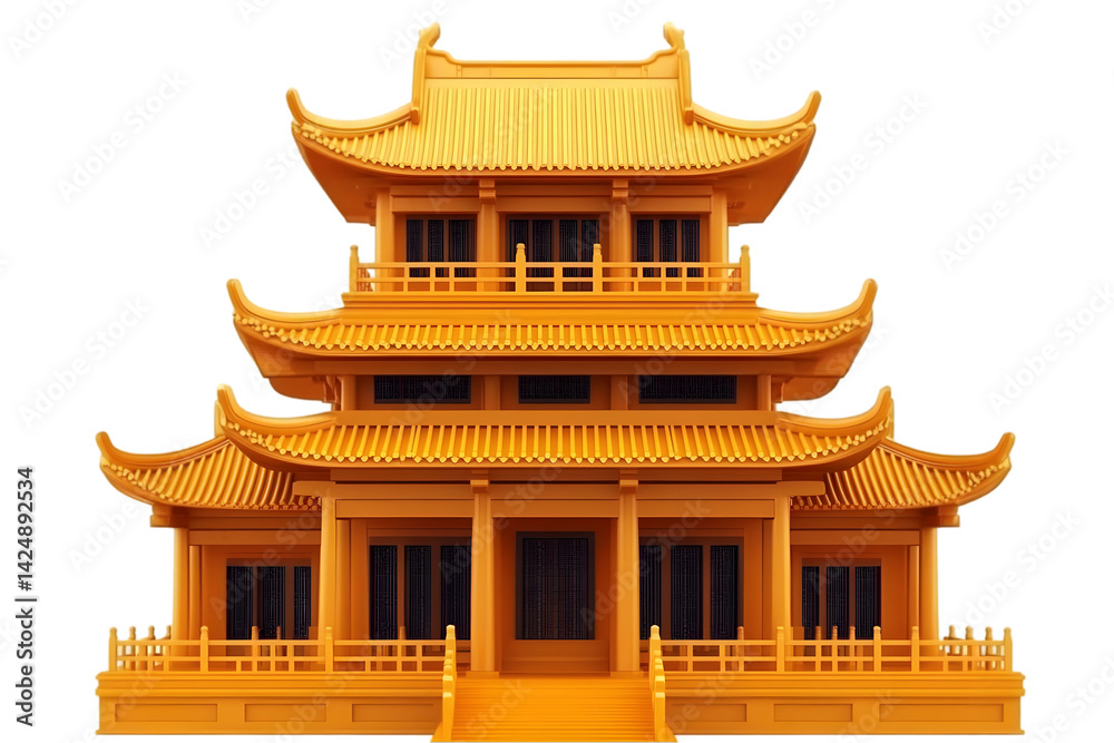 Fototapeta premium Isolated Gold Asian Temple Illustration with Transparent Background