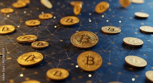Bitcoin Coins Spread Across Digital Map