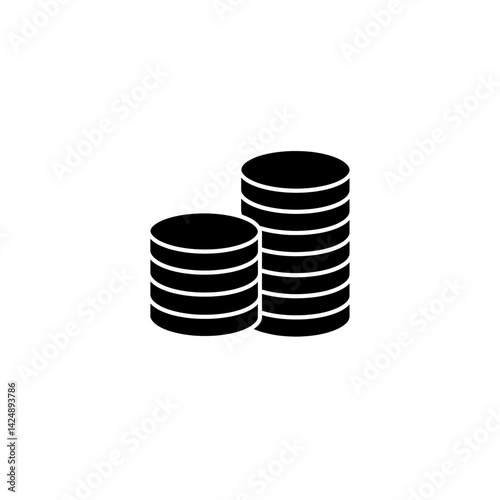 Minimal black icon of a pile of coins stacked in layers for banking and economy visuals