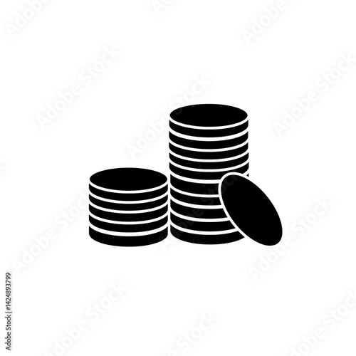 vector black silhouette icon of a stacked coin pile in layers, shown in flat minimal style