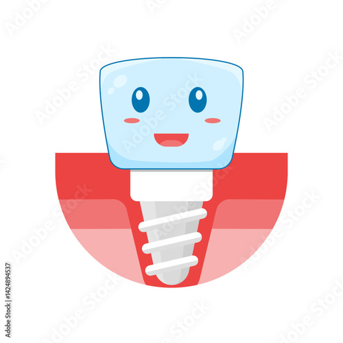 Zirconia Implant Cute Flat Icon Cartoon Illustration