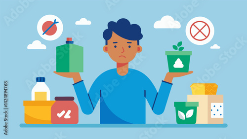 A consumer avoids purchasing items with excessive packaging opting for products with minimal or recyclable packaging instead..