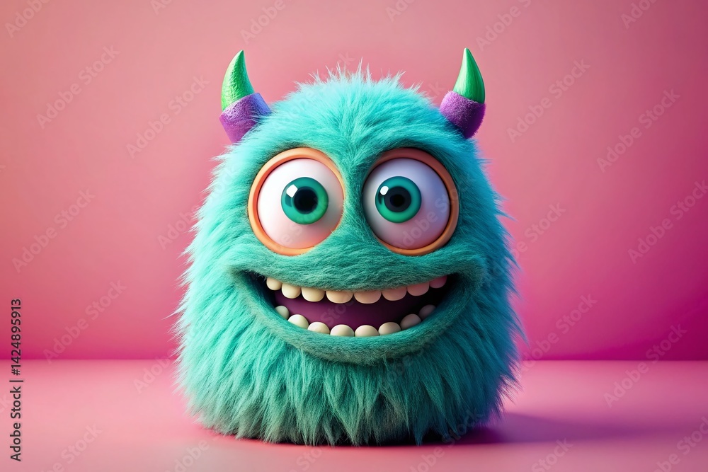 Obraz premium Minimalist Funny Monster Portrait: Playful One-Eyed Creature