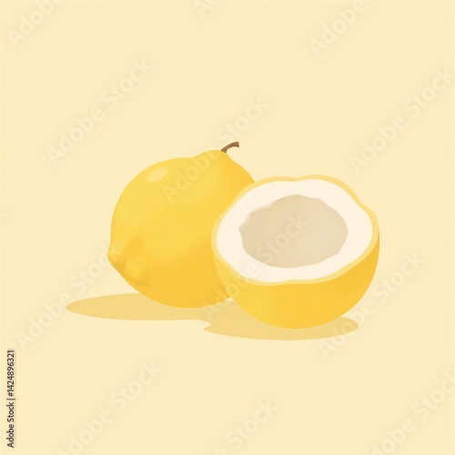 Yellow Fruit, Whole and Half, Illustration