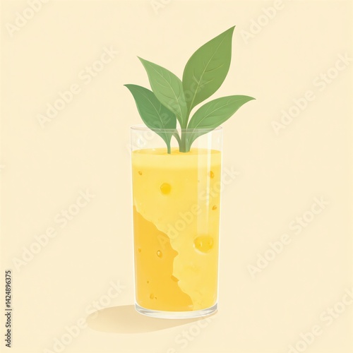 Yellow Smoothie with Green Leaves