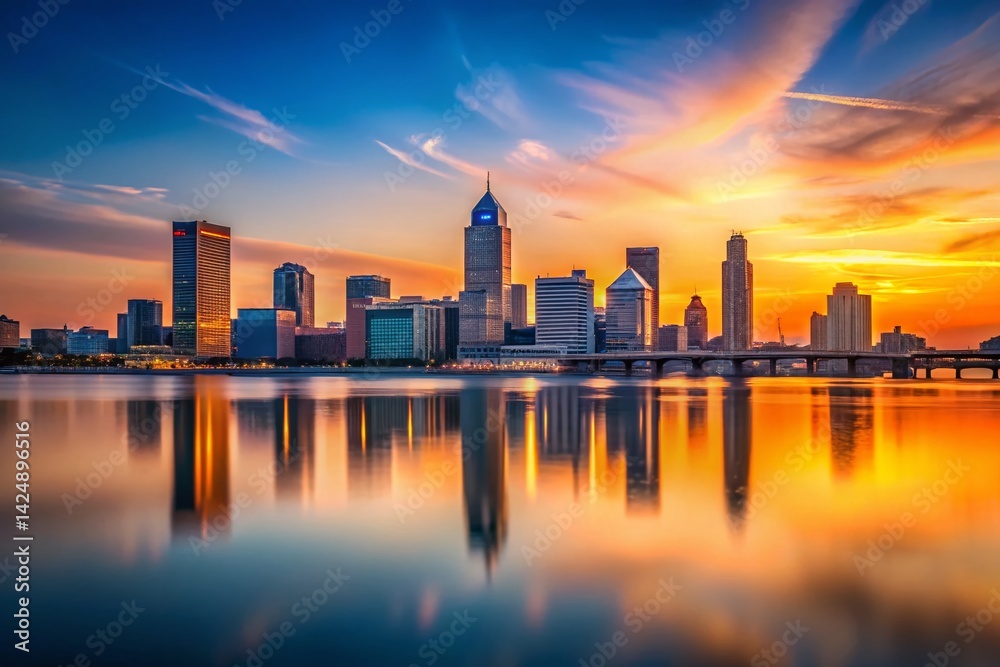 Fototapeta premium Minimalist Louisville Skyline at Sunset, Kentucky Cityscape