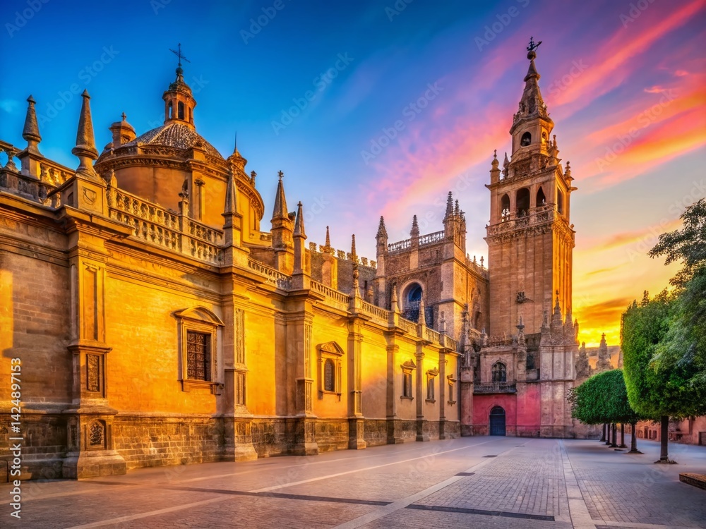 Fototapeta premium Minimalist Seville Cathedral, Spain: Architectural Elegance in Sunlight