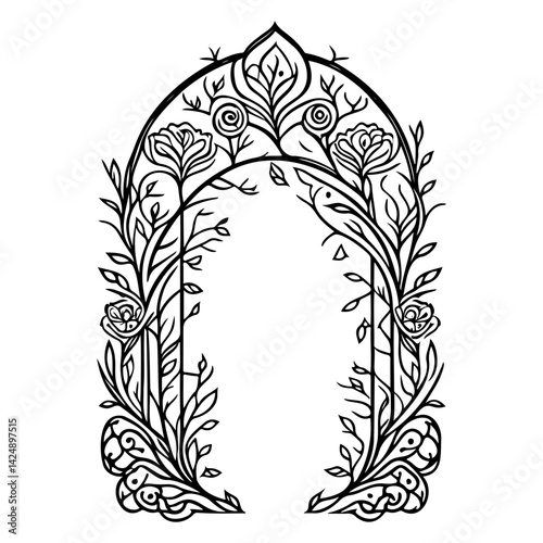 Botanical Portal: Floral Archway Line Art Design