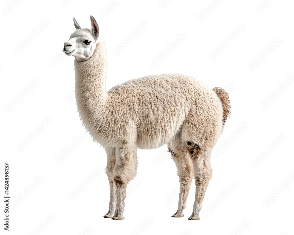 Fototapeta premium White Alpaca Standing with a Transparent Background for Creative Use