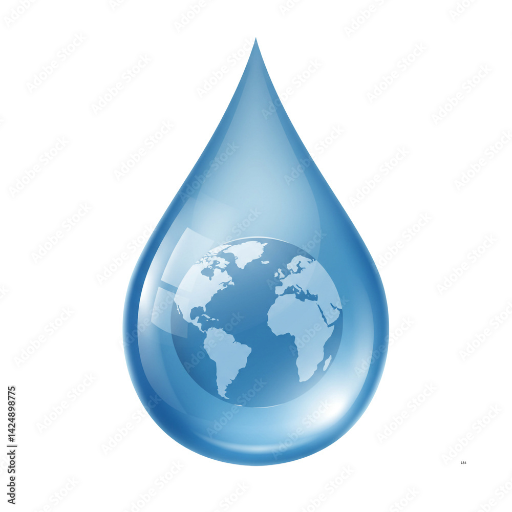 Obraz premium 3D Water Drop with Earth Reflection Hydration Environment Fresh Water Resource Liquid Planet Conservation Purity