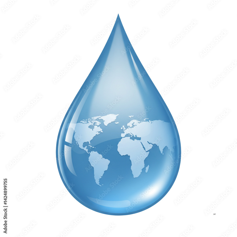 Fototapeta premium 3D Water Droplet Reflecting Earth Hydration Environment Clean Water Resource Liquid Planet Preservation Freshness