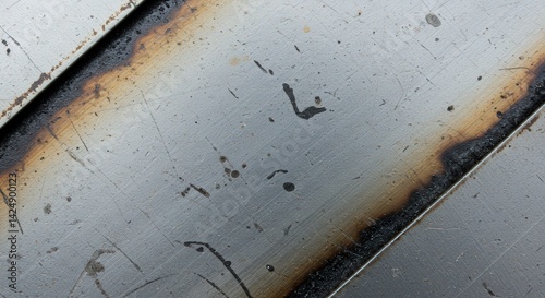 Industrial metal surface with dark burn marks and scratches texture