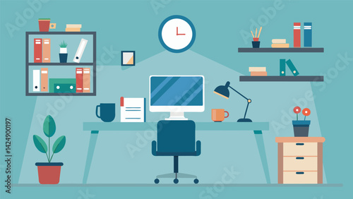 A minimalist home office with only the essentials and a clutterfree desk promoting a calm and focused mindset..