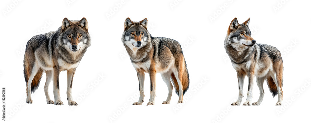 Three Majestic Wolves on Transparent Background for Creative Projects