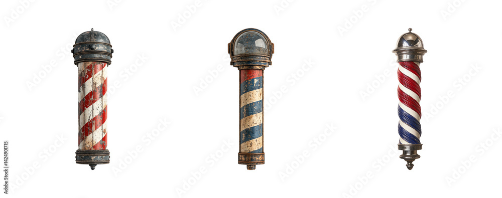 Vintage Barber Poles against Transparent Background for Creative Use