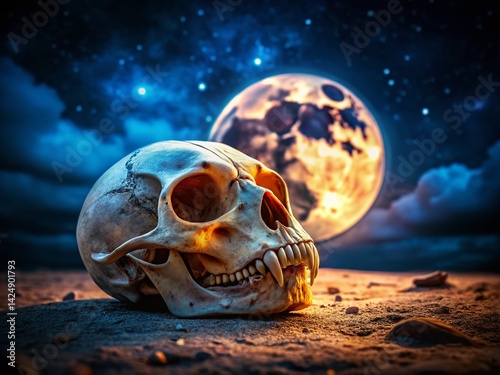 Night Photography: Labeled Cat Skull - Detailed Anatomy Study