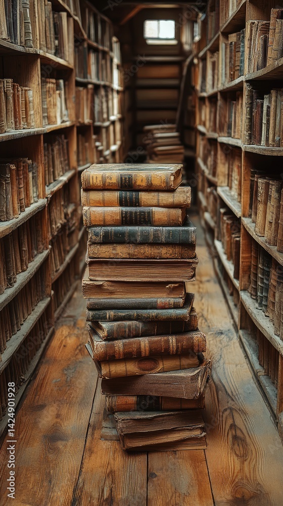 Old Bookshelves in a Cozy Library, Evoking Timeless Knowledge and Warmth Old Bookshelves in a Cozy Library, Evoking Timeless Knowledge and Warmth