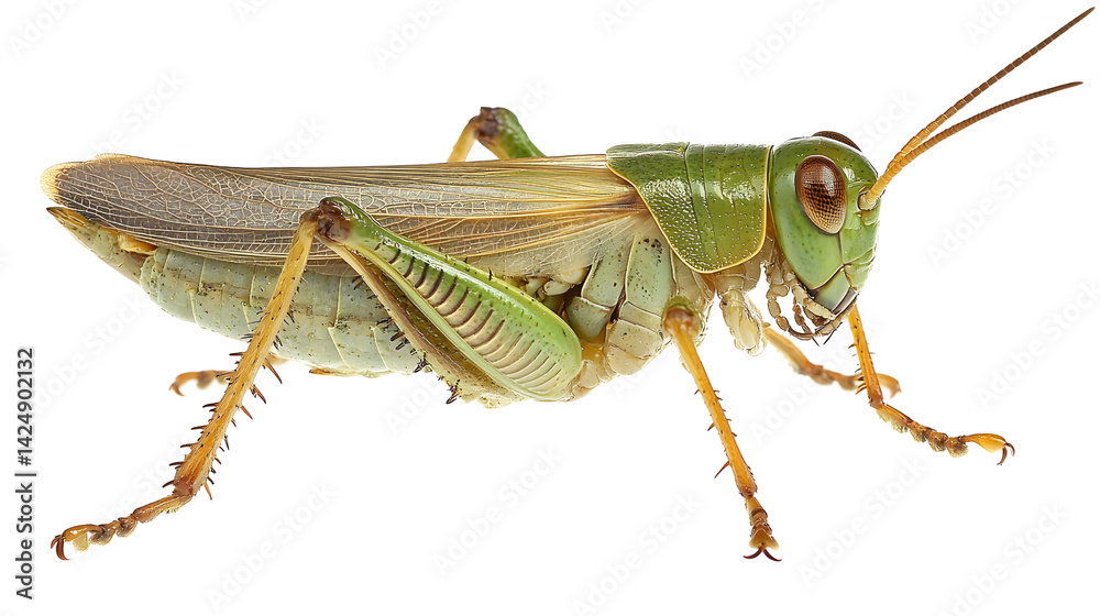 Detailed Close-Up of Green Grasshopper on a Transparent Background Detailed Close-Up of Green Grasshopper on a Transparent Background