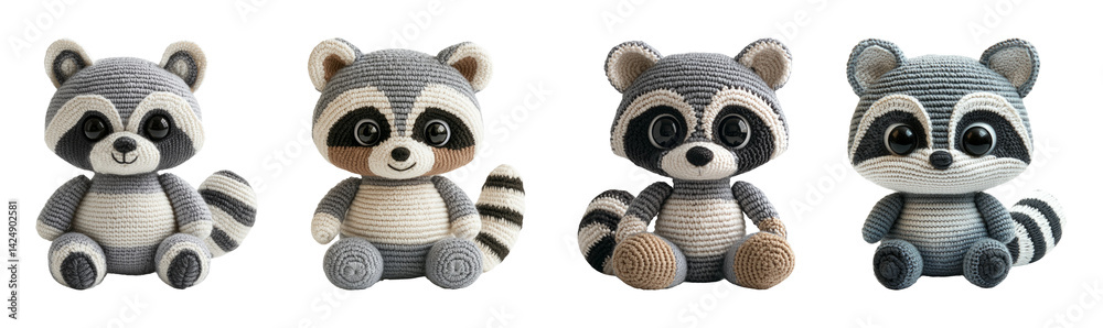 Adorable Raccoon Plush Toys on Transparent Background for Unique Designs