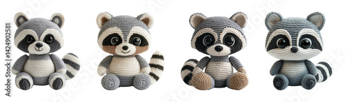 Obraz na płótnie Adorable Raccoon Plush Toys on Transparent Background for Unique Designs w salonie