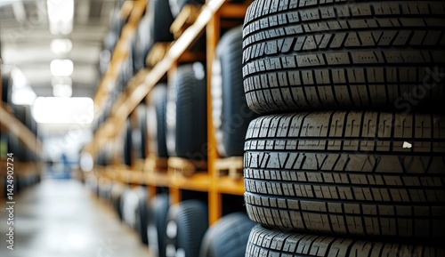 Close-up of stacked tires in a warehouse. (1)