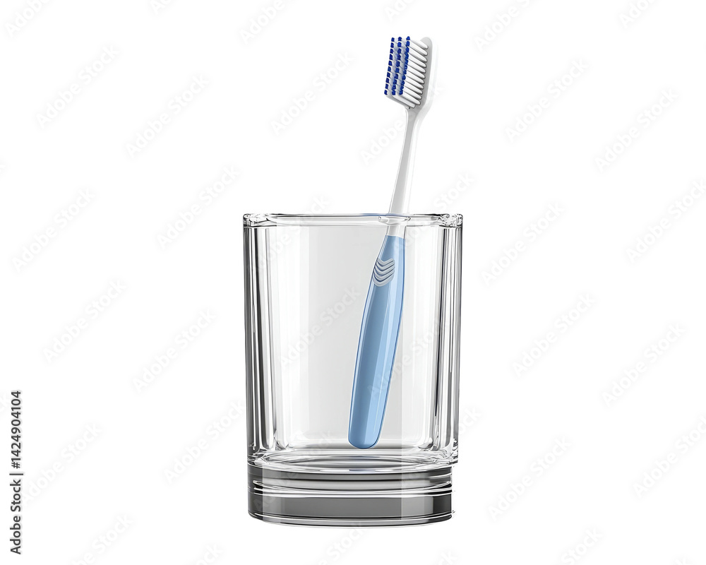 Toothbrush in Transparent Glass Cup on Isolated Background for Hygiene