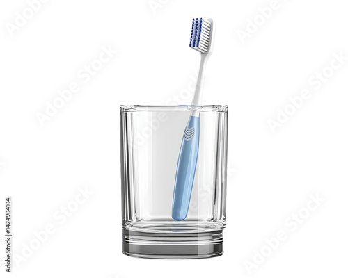 Obraz na płótnie Toothbrush in Transparent Glass Cup on Isolated Background for Hygiene w salonie