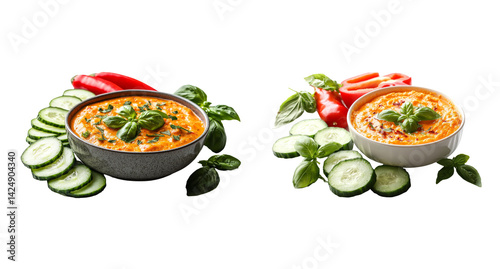 Obraz na płótnie Delicious vegetarian dips with fresh vegetables on a transparent background w salonie