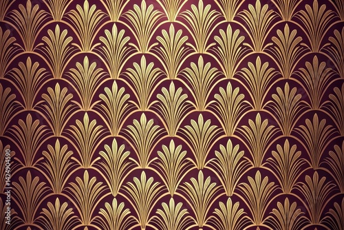 Elegant Golden Floral Pattern on Deep Maroon Background A Seamless Texture for Design Projects