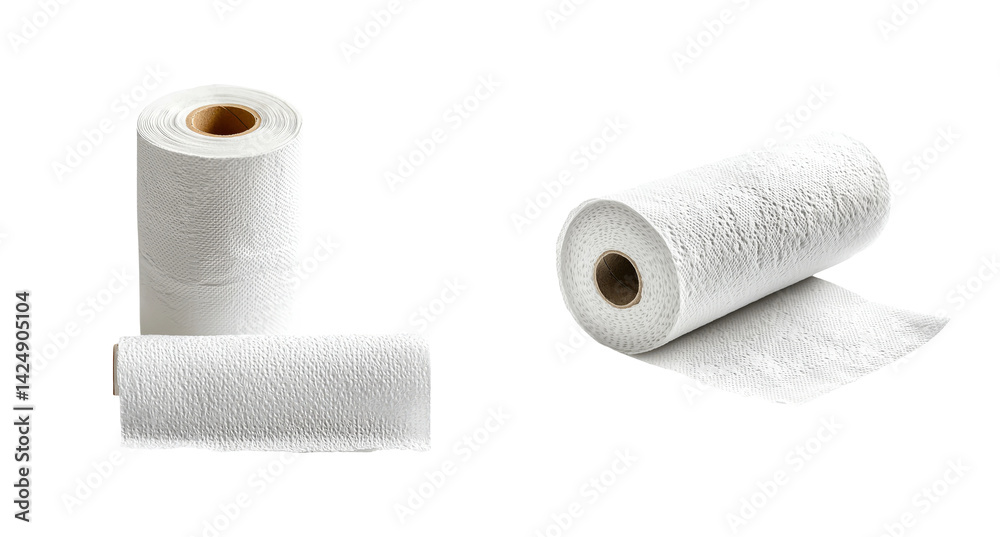 Two Rolls of White Paper Towels on a Transparent Background