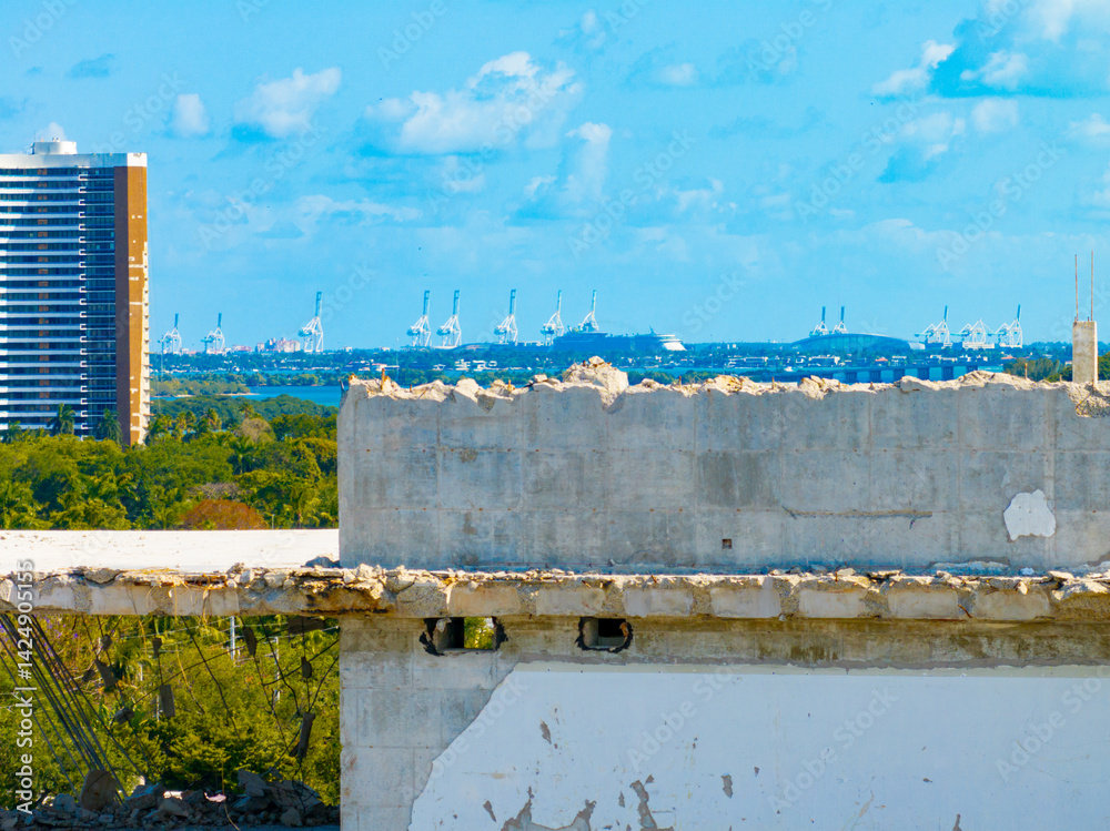Aerial photo building roof soon to be demolished. Drone Miami photography