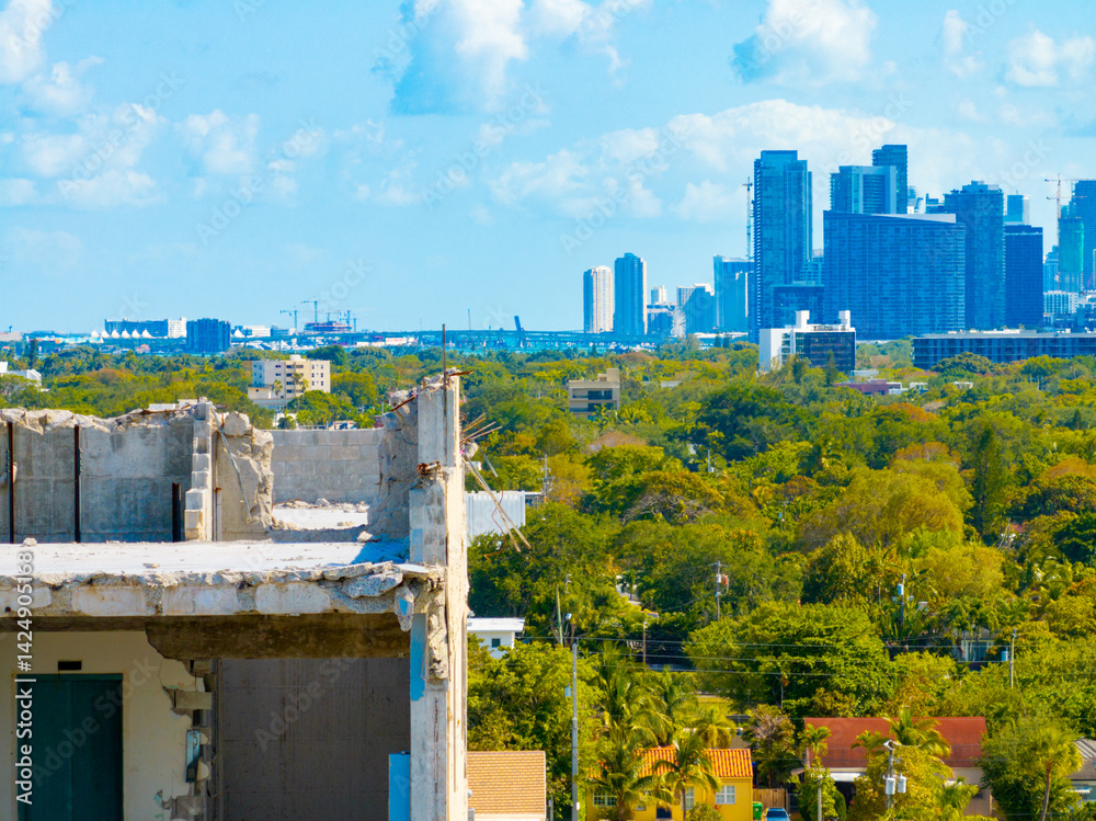 Aerial photo building roof soon to be demolished. Drone Miami photography