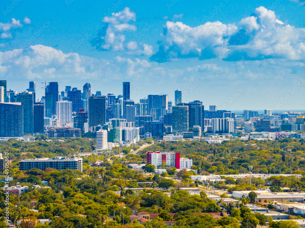 Miami aerial telephoto image Downtown Miami for commercial use and prints