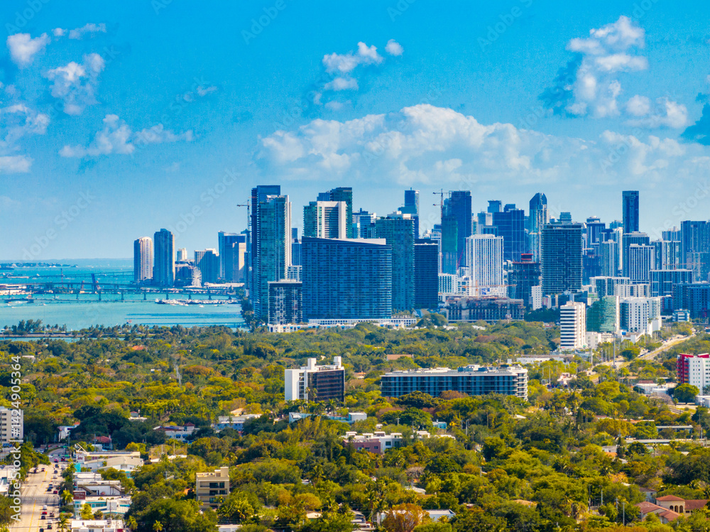 Miami aerial telephoto image Downtown Miami for commercial use and prints