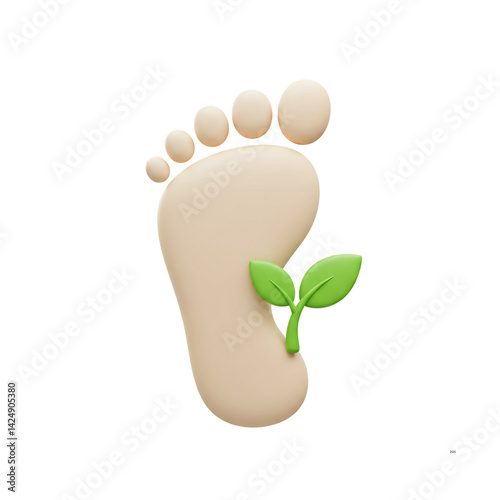3D Footprint with Green Sprout Eco-Friendly Step Sustainable Living Nature Conservation Environmental Awareness