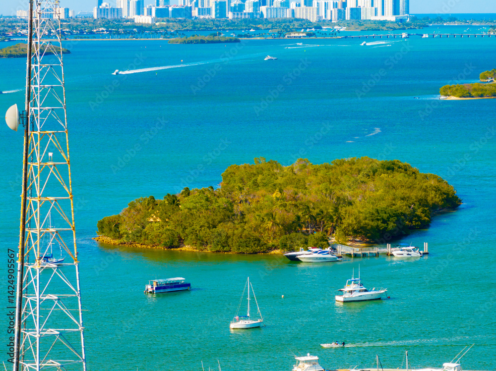 Miami aerial photo Pelican Island with boats in the water