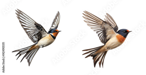 Obraz na płótnie Two Swallows in Flight with Detailed Wings and Transparent Background w salonie