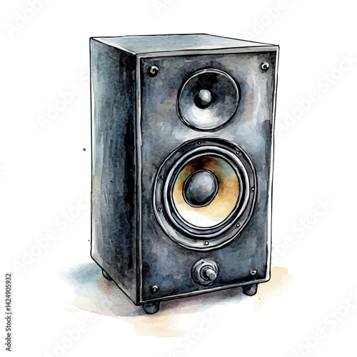Monitor speaker, watercolor illustration, isolated on a white background.

