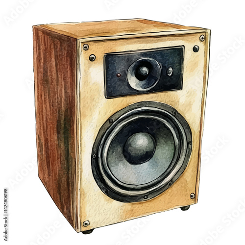 Monitor speaker, watercolor illustration, isolated on a white background.

