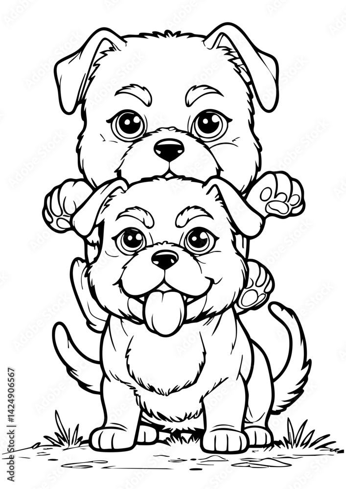 Fototapeta premium Cute Puppies Stacked Coloring Page – Adorable Cartoon Dogs Illustration for Kids Activities