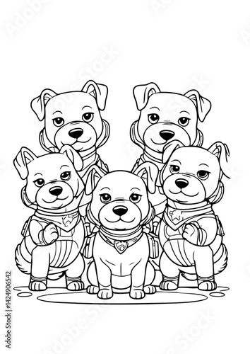 Superhero Puppies Team – Cute Cartoon Dog Coloring Page for Kids and Dog-Themed Printables