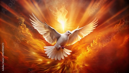 Pentecost Sunday Holy Spirit Dove Fire Background, Christian Religious Festival Image